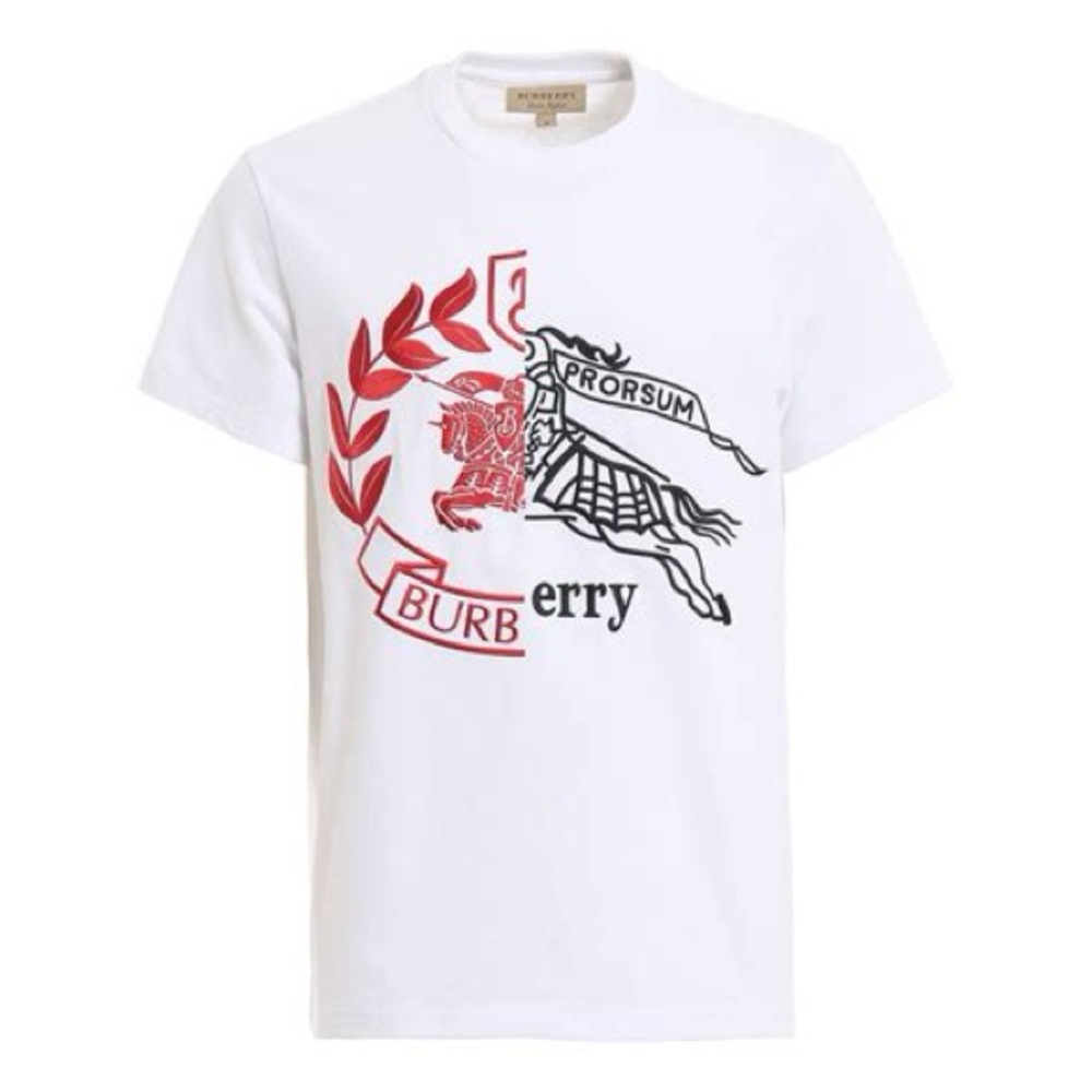 Men’s Large Burberry Cotton Embroidery Knight GS White 80049681
